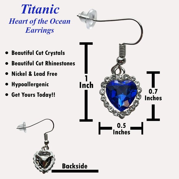 Titanic Necklace for Women Girls Heart Pendant Earrings Bracelet Jewelry Set - Picture 5 of 11